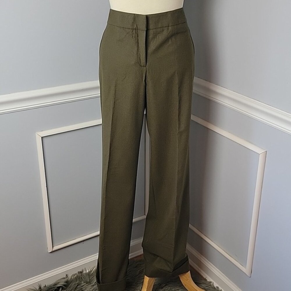 J.CREW Favorite Fit Olive Green Wool Blend Lined Cuffed Wide Leg Trouser Pants